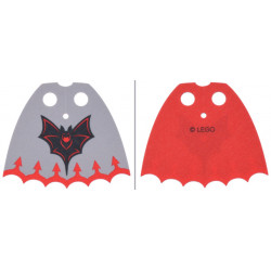 Minifigure Cape Cloth, Scalloped 7 Points with Light Bluish Gray and Red Sides, Black and Red Bat, Red Border with Arrows Pattern: {неопределен}
