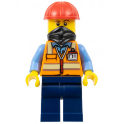 Construction Worker - Male, Orange Safety Vest with Reflective Stripes, Dark Blue Legs, Red Construction Helmet, Black Bandana – БРИКЛИНК ДЕЗАЙНЕРСКА ПРОГРАМА