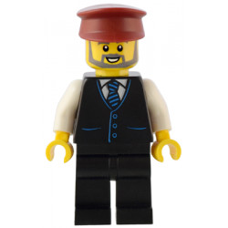 Station Master - Black Vest with Blue Striped Tie, Black Legs, Dark Red Hat, Beard – БРИКЛИНК ДЕЗАЙНЕРСКА ПРОГРАМА