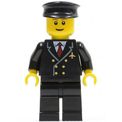 Airport - Pilot with Red Tie and 6 Buttons, Black Legs, Black Hat, Brown Eyebrows, Thin Grin – ГРАДСКИ
