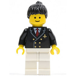 Airport - Pilot with Red Tie and 6 Buttons, White Legs, Black Ponytail Hair, Standard Grin – ГРАДСКИ