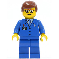Airport - Blue 3 Button Jacket & Tie, Reddish Brown Male Hair, Glasses with Thin Eyebrow – ГРАДСКИ