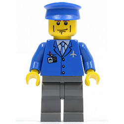 Airport - Blue 3 Button Jacket & Tie, Blue Hat, Dark Bluish Gray Legs, Vertical Cheek Lines – ГРАДСКИ