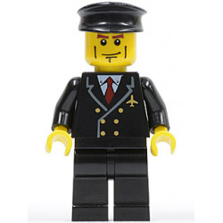 Airport - Pilot with Red Tie and 6 Buttons, Black Legs, Black Hat, Vertical Cheek Lines – ГРАДСКИ