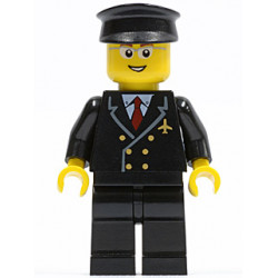 Airport - Pilot with Red Tie and 6 Buttons, Black Legs, Black Hat, Glasses, Open Mouth Smile – ГРАДСКИ