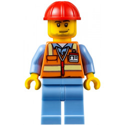 Orange Safety Vest with Reflective Stripes, Medium Blue Legs, Red Construction Helmet, Smirk and Stubble Beard – ГРАДСКИ