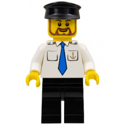 Boat Captain with Blue Tie and Anchor on Pocket, Black Hat, Brown Beard Rounded – ГРАДСКИ
