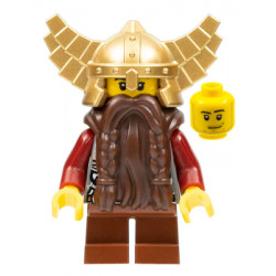 Fantasy Era - Dwarf, Dark Brown Beard, Metallic Gold Helmet with Wings, Dark Red Arms, Smirk and Stubble Beard – ЗАМЪЦИ