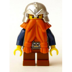 Fantasy Era - Dwarf, Dark Orange Beard, Metallic Silver Helmet with Studded Bands, Dark Blue Arms, Pale Brown Beard – ЗАМЪЦИ