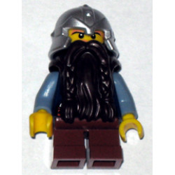 Fantasy Era - Dwarf, Dark Brown Beard, Metallic Silver Helmet with Studded Bands, Sand Blue Arms – ЗАМЪЦИ