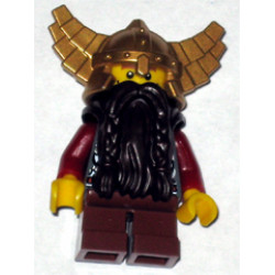 Fantasy Era - Dwarf, Dark Brown Beard, Metallic Gold Helmet with Wings, Dark Red Arms, Vertical Cheek Lines – ЗАМЪЦИ