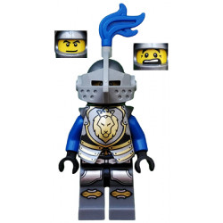 Castle - King's Knight Armor with Lion Head with Crown, Helmet with Pointed Visor, Blue Plume, Determined / Open Mouth Scared Pattern – ЗАМЪЦИ