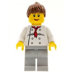 Chef - White Torso with 8 Buttons, Light Bluish Gray Legs, Reddish Brown Ponytail Hair, Brown Eyebrows, Female – ГРАДСКИ