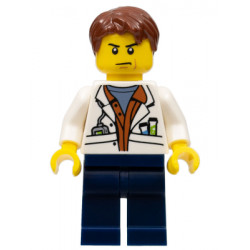 City Jungle Scientist - White Lab Coat with Test Tubes, Dark Blue Legs, Reddish Brown Parted Hair, Scowl – КОЛЕКЦИОНЕРСКИ МИНИФИГУРКИ