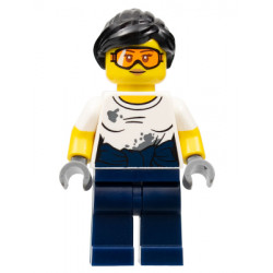 City Jungle Mechanic Female - Black Ponytail, Orange Goggles, White T-Shirt with Oil Stains, Dark Blue Legs – КОЛЕКЦИОНЕРСКИ МИНИФИГУРКИ