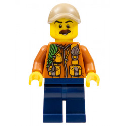 City Jungle Explorer - Dark Orange Jacket with Pouches, Dark Blue Legs, Dark Tan Cap with Hole, Reddish Brown Moustache – КОЛЕКЦИОНЕРСКИ МИНИФИГУРКИ