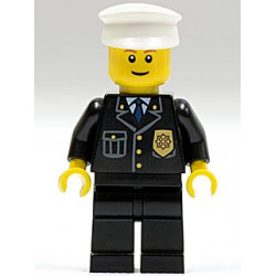 Police - City Suit with Blue Tie and Badge, Black Legs, White Hat, Brown Eyebrows, Thin Grin – ГРАДСКИ