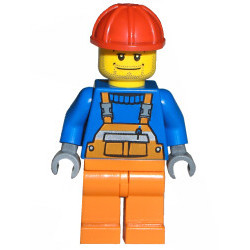 Overalls with Safety Stripe Orange, Orange Legs, Red Construction Helmet, Straight Smile – ГРАДСКИ