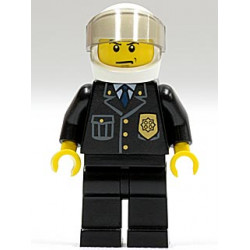 Police - City Suit with Blue Tie and Badge, Black Legs, White Helmet, Trans-Brown Visor, Scowl – ГРАДСКИ