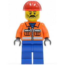 Construction Worker - Orange Zipper, Safety Stripes, Orange Arms, Blue Legs, Red Construction Helmet, Stubble – ГРАДСКИ