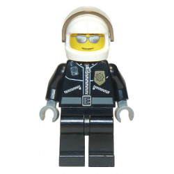 Police - City Leather Jacket with Gold Badge and 'POLICE' on Back, White Helmet, Trans-Brown Visor, Silver Sunglasses – ГРАДСКИ