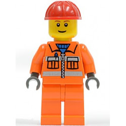 Construction Worker - Orange Zipper, Safety Stripes, Orange Arms, Orange Legs, Red Construction Helmet, Brown Eyebrows, Thin Grin – ГРАДСКИ