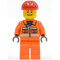 Construction Worker - Orange Zipper, Safety Stripes, Orange Arms, Orange Legs, Red Construction Helmet, Eyebrows, Thin Grin with Teeth – ГРАДСКИ