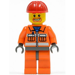 Construction Worker - Orange Zipper, Safety Stripes, Orange Arms, Orange Legs, Dark Bluish Gray Hips, Red Construction Helmet – ГРАДСКИ