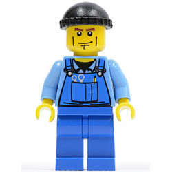 Overalls with Tools in Pocket Blue, Black Knit Cap, Cheek Lines – ГРАДСКИ