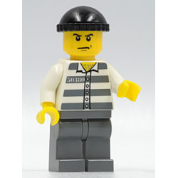 Police - Jail Prisoner 50380 Prison Stripes, Dark Bluish Gray Legs, Black Knit Cap, Angry Eyebrows and Scowl – ГРАДСКИ