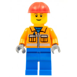 Construction Worker - Orange Zipper, Safety Stripes, Orange Arms, Blue Legs, Red Construction Helmet – ГРАДСКИ