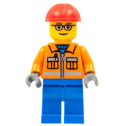 Construction Worker - Orange Zipper, Safety Stripes, Orange Arms, Blue Legs, Red Construction Helmet, Brown Eyebrows, Glasses – ГРАДСКИ