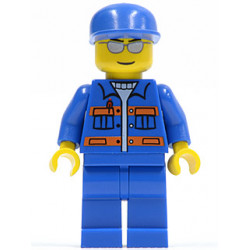 Blue Jacket with Pockets and Orange Stripes, Blue Legs, Blue Cap, Silver Sunglasses, Eyebrows and Thin Grin – ГРАДСКИ