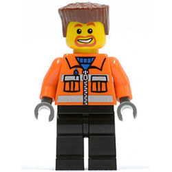 Construction Worker - Orange Zipper, Safety Stripes, Orange Arms, Black Legs, Reddish Brown Flat Top Hair, Beard Around Mouth – ГРАДСКИ