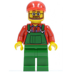 Overalls Farmer Green, Red Short Bill Cap, Beard and Glasses – ГРАДСКИ