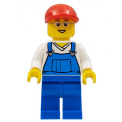Overalls Blue over V-Neck Shirt, Blue Legs, Red Short Bill Cap, Glasses – ГРАДСКИ