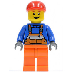 Overalls with Safety Stripe Orange, Orange Legs, Red Short Bill Cap, Open Grin – ГРАДСКИ
