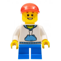 Child - Boy, White Hoodie with Medium Blue Pocket, Blue Short Legs, Red Cap, Freckles – ГРАДСКИ