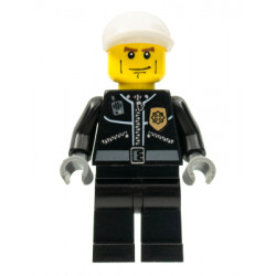 Police - City Leather Jacket with Gold Badge, White Short Bill Cap, Vertical Cheek Lines – ГРАДСКИ