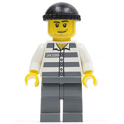 Police - Jail Prisoner 50380 Prison Stripes, Dark Bluish Gray Legs, Black Knit Cap, Smirk and Stubble Beard – ГРАДСКИ