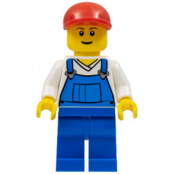 Overalls Blue over V-Neck Shirt, Blue Legs, Red Short Bill Cap – ГРАДСКИ
