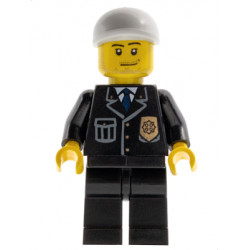 Police - City Suit with Blue Tie and Badge, Black Legs, White Short Bill Cap, Smirk and Stubble Beard – ГРАДСКИ