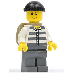 Police - Jail Prisoner 50380 Prison Stripes, Dark Bluish Gray Legs, Black Knit Cap, Thin Grin, Backpack (Undetermined Eyebrows) – ГРАДСКИ