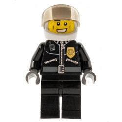 Police - City Leather Jacket with Gold Badge and 'POLICE' on Back, White Helmet, Trans-Brown Visor – ГРАДСКИ
