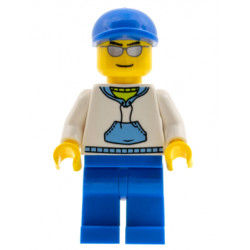 White Hoodie with Medium Blue Pocket, Blue Legs, Blue Short Bill Cap – ГРАДСКИ