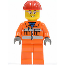 Construction Worker - Orange Zipper, Safety Stripes, Orange Arms, Orange Legs, Red Construction Helmet, Glasses with Gray Side Frames (Crane Operator) – ГРАДСКИ