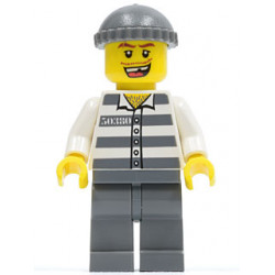 Police - Jail Prisoner 50380 Prison Stripes, Dark Bluish Gray Legs, Dark Bluish Gray Knit Cap, Missing Tooth – ГРАДСКИ