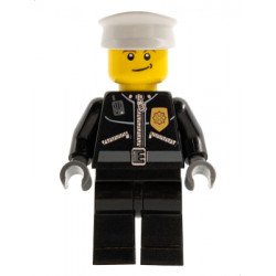 Police - City Leather Jacket with Gold Badge and 'POLICE' on Back, White Hat, Lopsided Smile – ГРАДСКИ