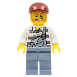 Police - Jail Prisoner Torn Overalls over Prison Stripes, Sand Blue Legs, Dark Red Short Bill Cap – ГРАДСКИ