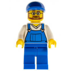 Overalls Blue over V-Neck Shirt, Blue Legs, Blue Short Bill Cap, Beard and Glasses – ГРАДСКИ